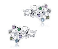 Colorful Circles With CZ Stone Silver Ear Stud STS-5320